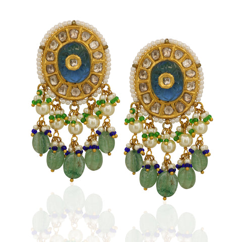 Syndicate Polki Diamond Gold Choker Set with Tanzanite & Emerald Beads