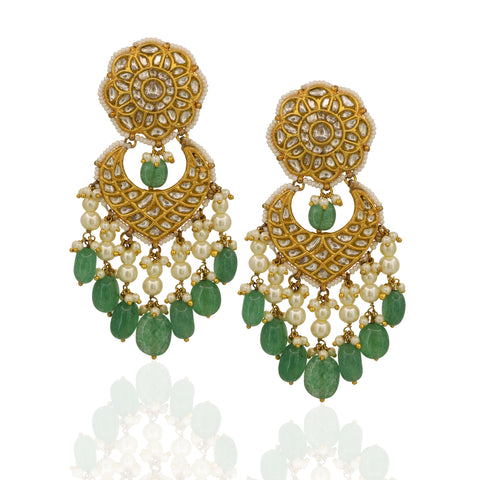 Gold Polki & Emerald Glass-Filled Pearl Necklace Set
