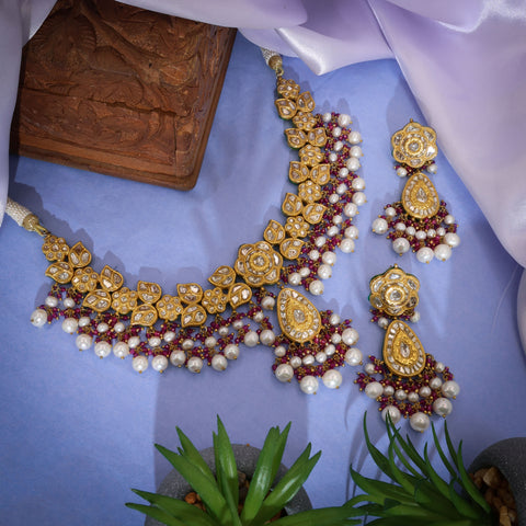 Gold Polki Diamond Floral Necklace Set