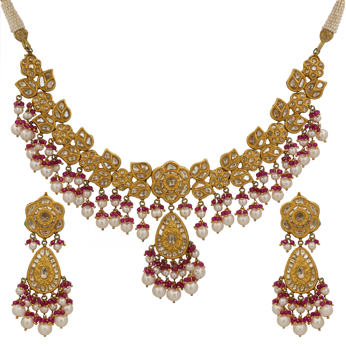 Gold Polki Diamond Floral Necklace Set