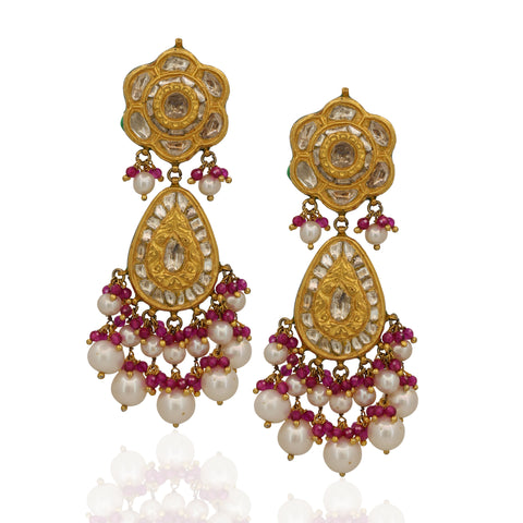 Gold Polki Diamond Floral Necklace Set