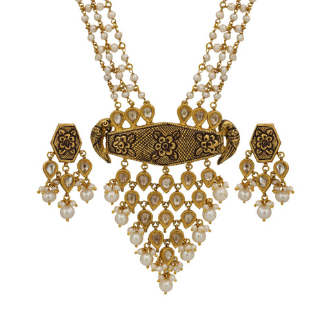 Natural Syndicate Polki Diamond & Pearl Stringed Pendant Set