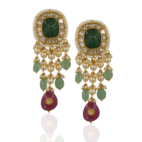 Handcrafted Polki & Carved Emerald Choker Set