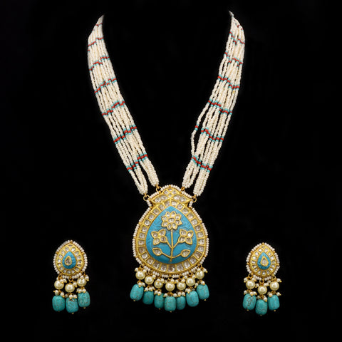 Turquoise & Polki Diamond Pendant Set