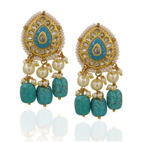 Turquoise & Polki Diamond Pendant Set