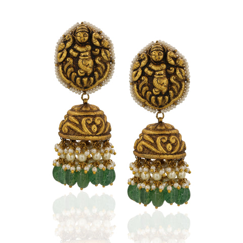 Gold Krishna Pendant Necklace Set with Green Strawberry Beads & Pearls