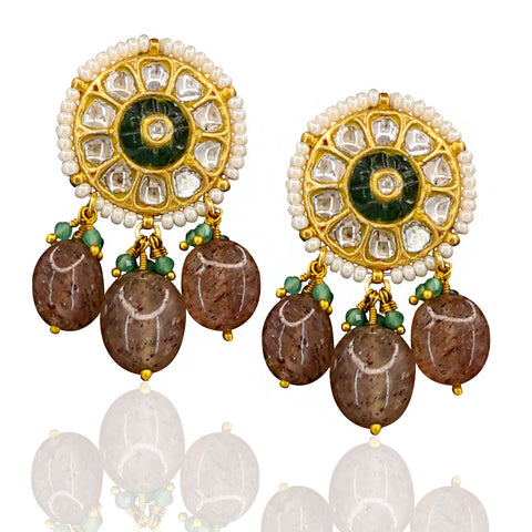 Natural Syndicate Polki Diamond & Emerald Glass Filling Necklace Set | Handcrafted Pearl String Rani Haar with Ruby & Emerald Accents