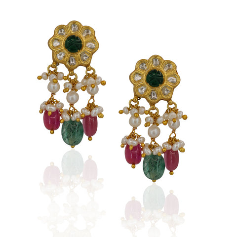 Traditional Polki & Glass-Filled Ruby-Emerald Pearl Choker Set