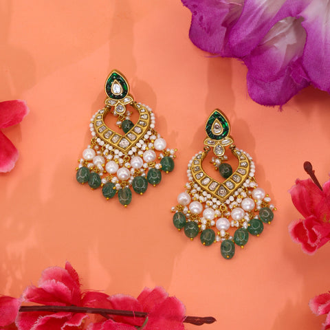 Natural Polki Diamond & Glass-Filled Emerald Chandbaalis