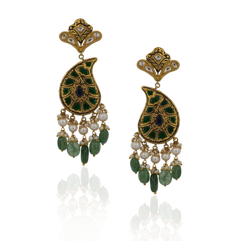 Luxury Peacock Polki Pendant Set with Tanzanite & Pearl Beads