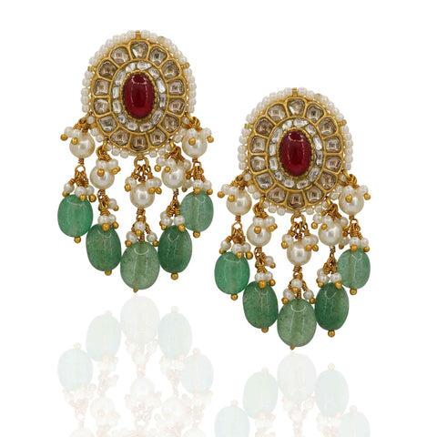 Polki Diamond & Ruby Choker Set with Emerald Beads