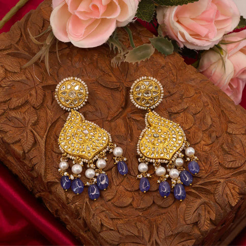 Gold Thappa Polki and Tanzanite Chandbaali Earring