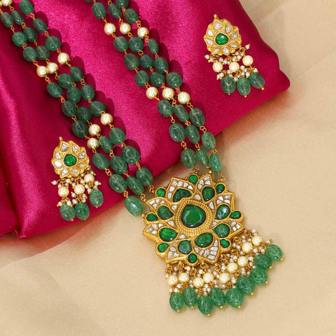 Lotus Bloom Diamond Polki Pendant Set