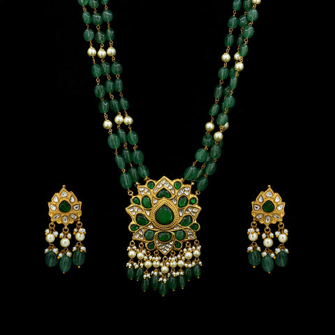 Lotus Bloom Diamond Polki Pendant Set