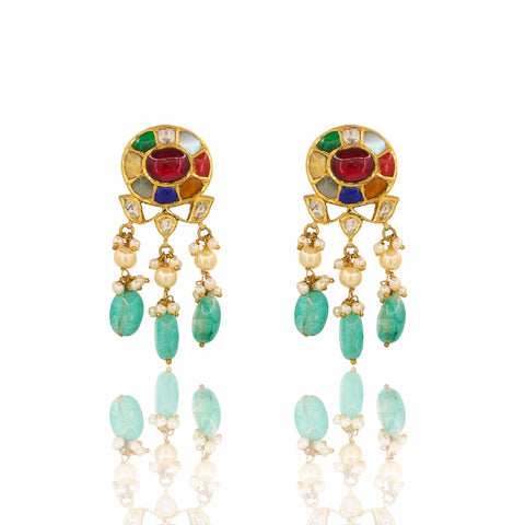 Aishwarya Gold Designer Navratna Pendant Set