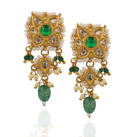 Gold Polki & Green Stone Choker Set