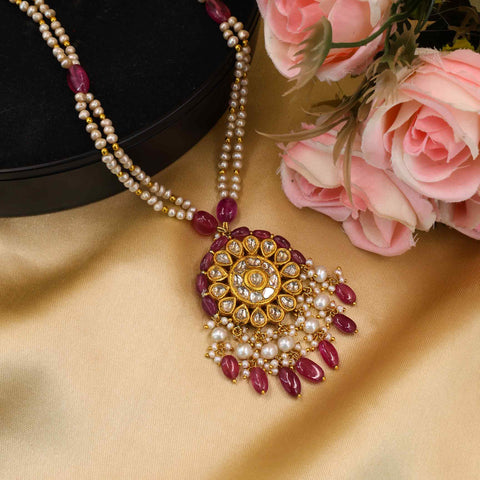 Syndicate Polki and Ruby Drop Gold Pendant