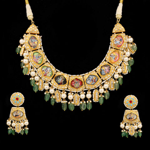 Dev Darshan Gold Polki Necklace with Hand-Painted God Motifs