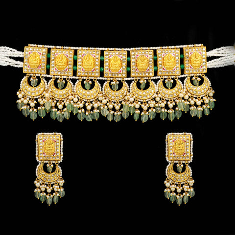 Kanak Lakshmi Polki Diamond Temple Chocker Necklace Set
