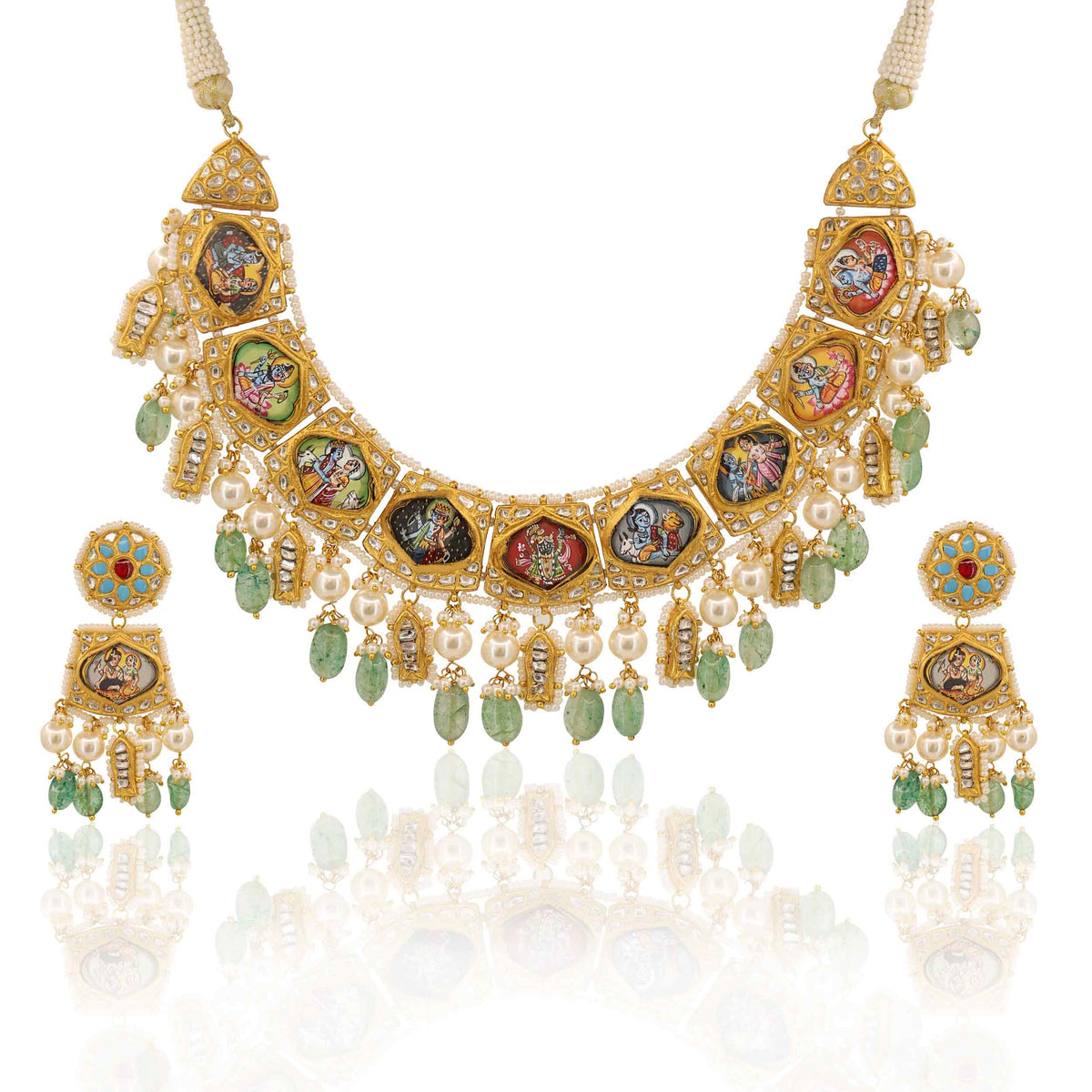 Dev Darshan Gold Polki Necklace with Hand-Painted God Motifs