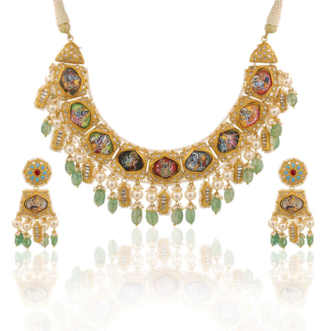 Dev Darshan Gold Polki Necklace with Hand-Painted God Motifs