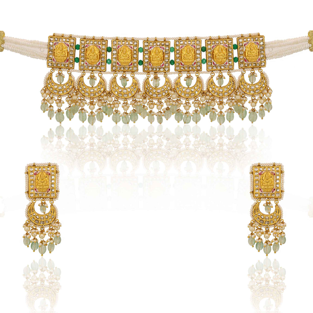 Kanak Lakshmi Polki Diamond Temple Chocker Necklace Set