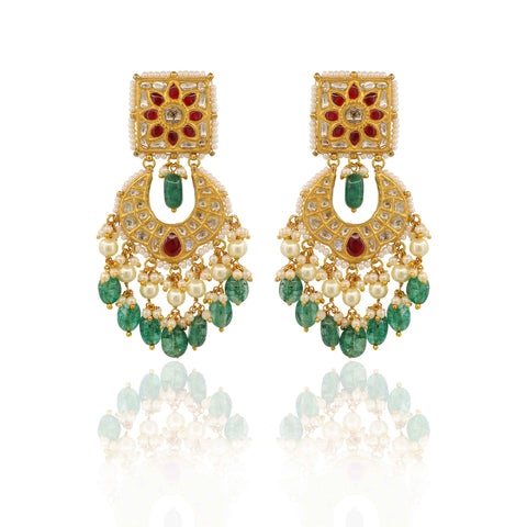 Stunning Emerald Bead Polki Choker Set