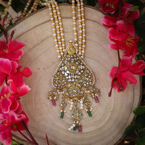 Syndicate Polki Diamond Pendant Necklace with Pearl & Glass Bead Accents