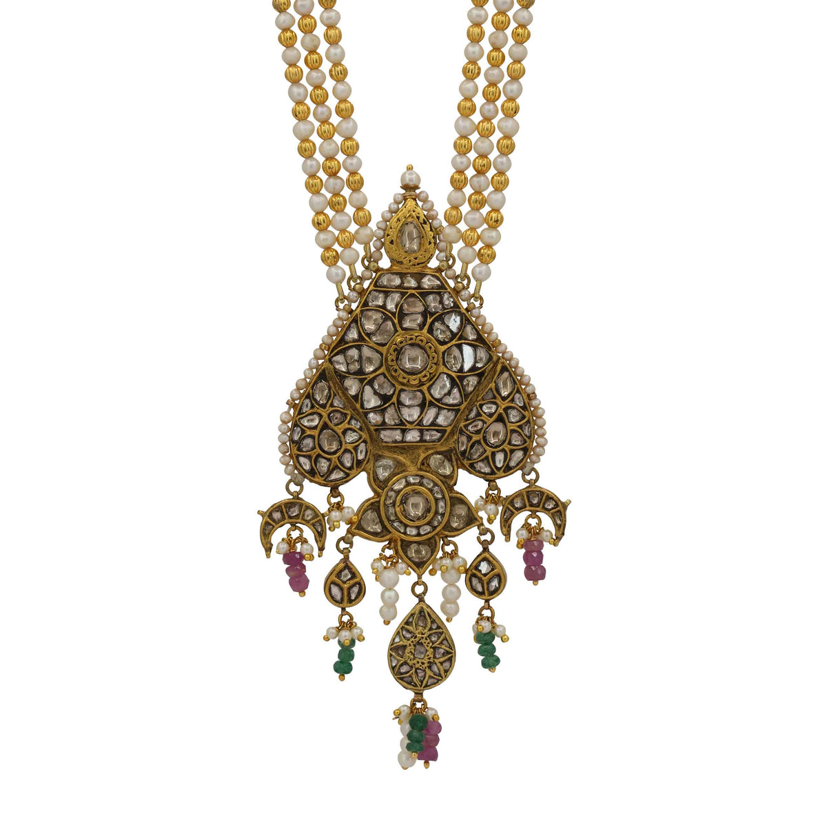 Syndicate Polki Diamond Pendant Necklace with Pearl & Glass Bead Accents