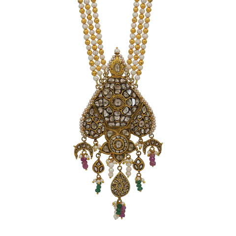 Syndicate Polki Diamond Pendant Necklace with Pearl & Glass Bead Accents