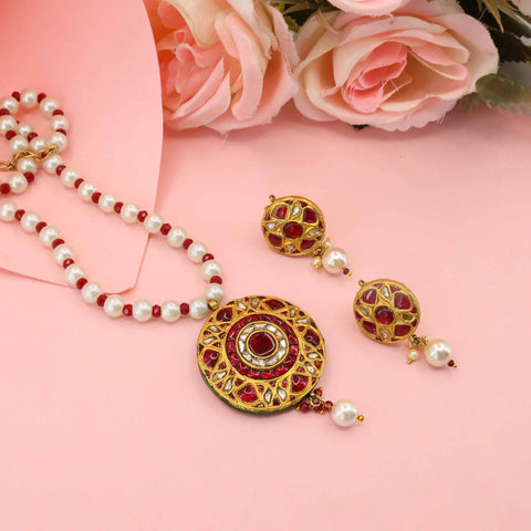 Ruby & Pearl Polki Diamond Pendant Set