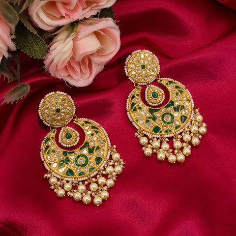 Grand Heritage Polki & Green Crescent Drops Chandbaali Earring