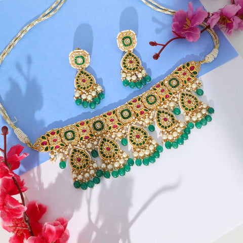 Satrangi Shringar Bridal Gold  Polki Necklace Set