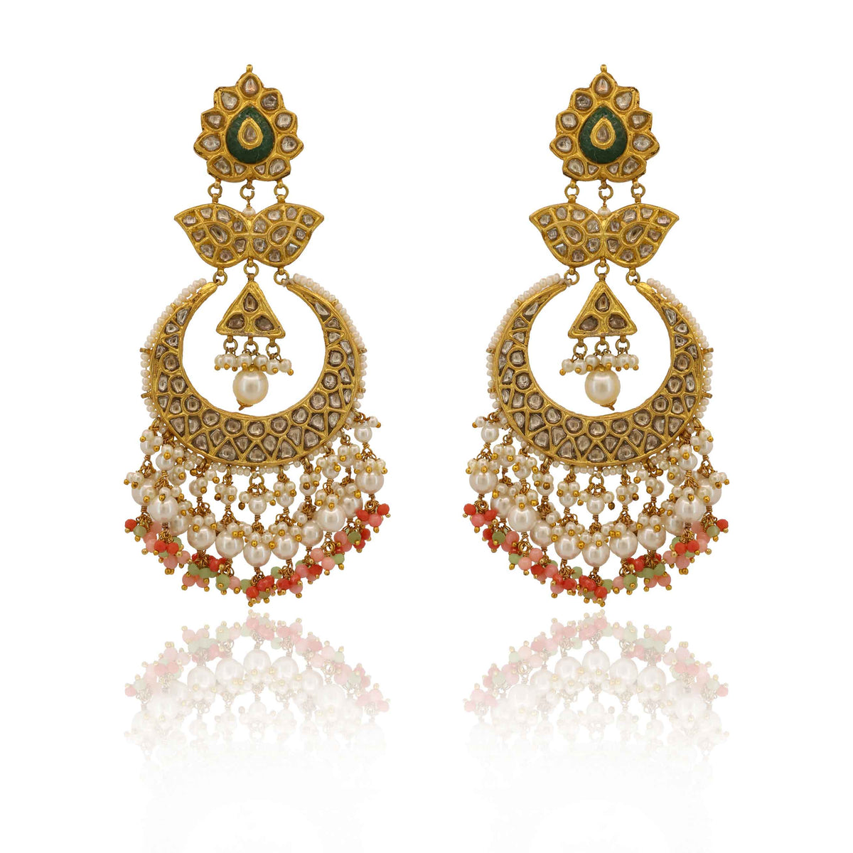 Coral Bloom Polki Diamond Chandbali