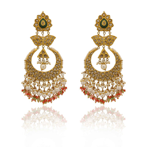 Coral Bloom Polki Diamond Chandbali