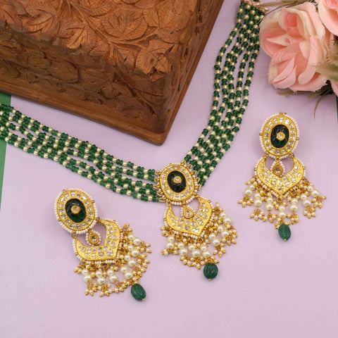 Jadau Gold Polki Chandbali Pendant Set