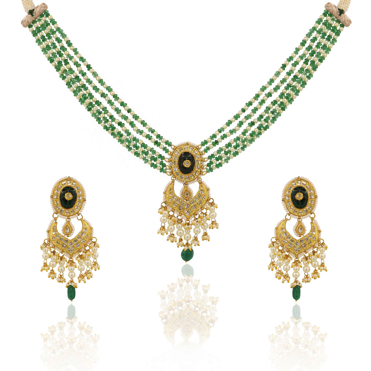 Jadau Gold Polki Chandbali Pendant Set