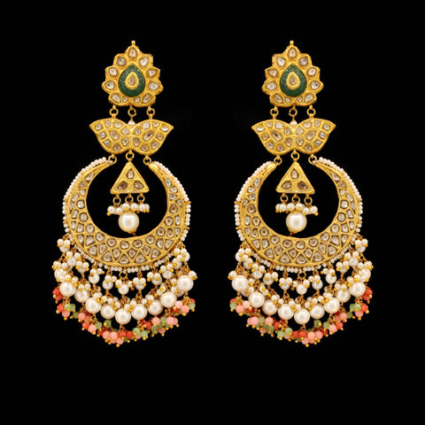 Coral Bloom Polki Diamond Chandbali
