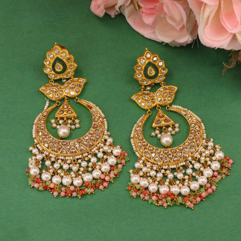 Coral Bloom Polki Diamond Chandbali