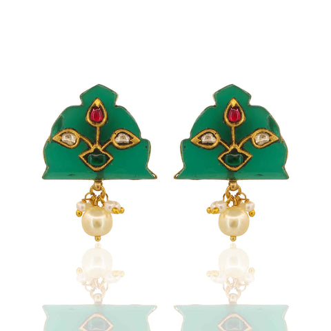 Navratna and Carved Emerald Leaf Choker Set