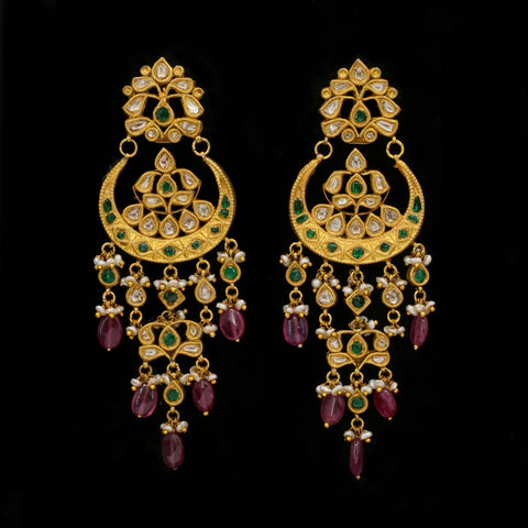 22kt Gold Syndicate Polki & Ruby Bead Chandbali Earrings
