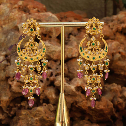 22kt Gold Syndicate Polki & Ruby Bead Chandbali Earrings