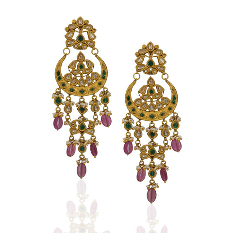 22kt Gold Syndicate Polki & Ruby Bead Chandbali Earrings