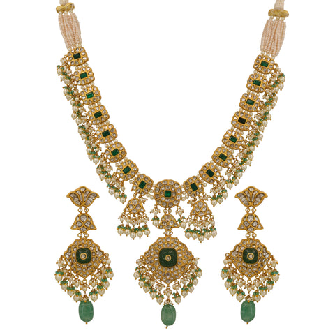 Regal Polki & Emerald Pearl Necklace Set