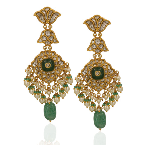Regal Polki & Emerald Pearl Necklace Set