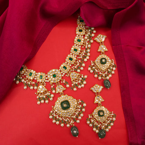 Regal Polki & Emerald Pearl Necklace Set