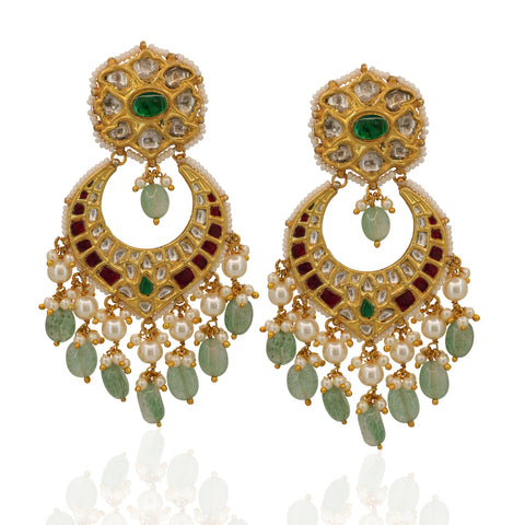 Syndicate Polki Diamond & Emerald-Ruby Glass Filled Necklace Set