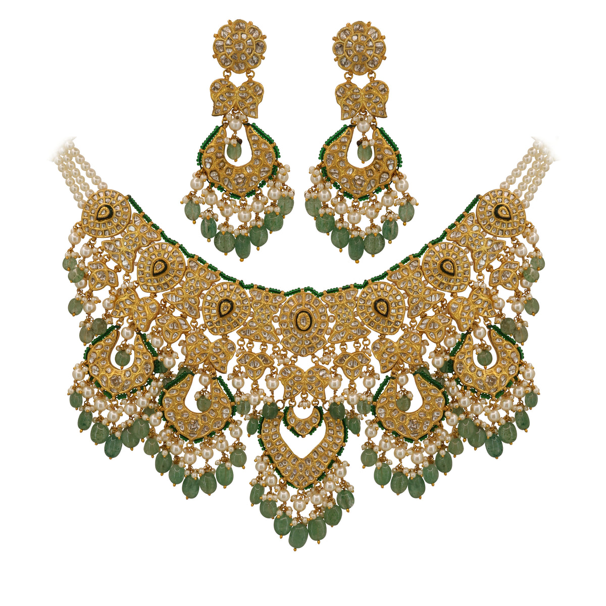 Bridal Gold Natural Syndicate Polki Diamond Necklace Set
