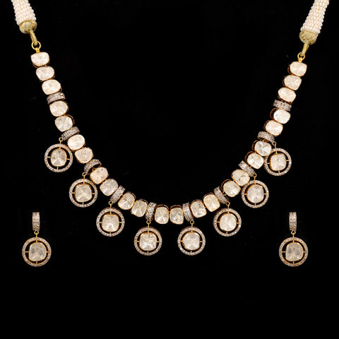 Bridal Polki Diamond Open Setting Gold Necklace Set