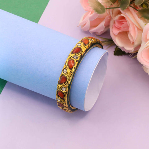 Polki Diamond and Coral Gold Bangle